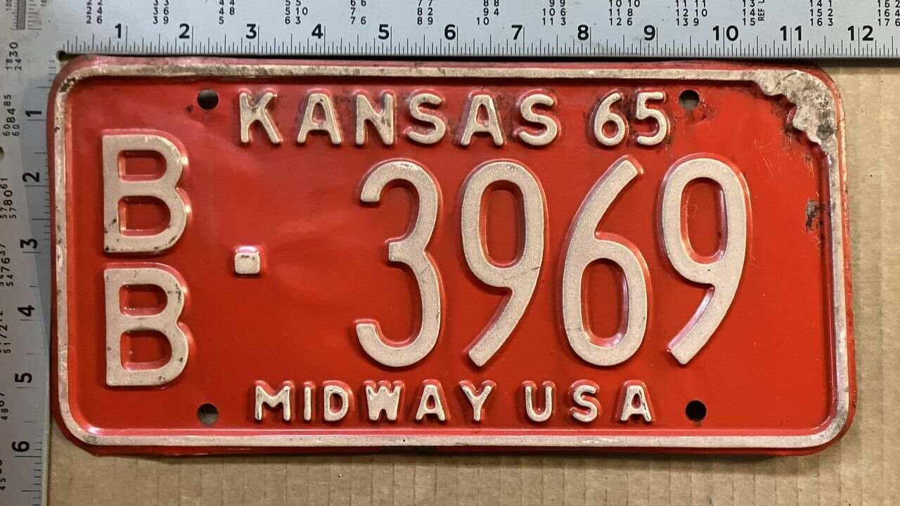 1965 Kansas license plate BB 396 9 YOM DMV Bourbon Chevy BIG BLOCK 10733