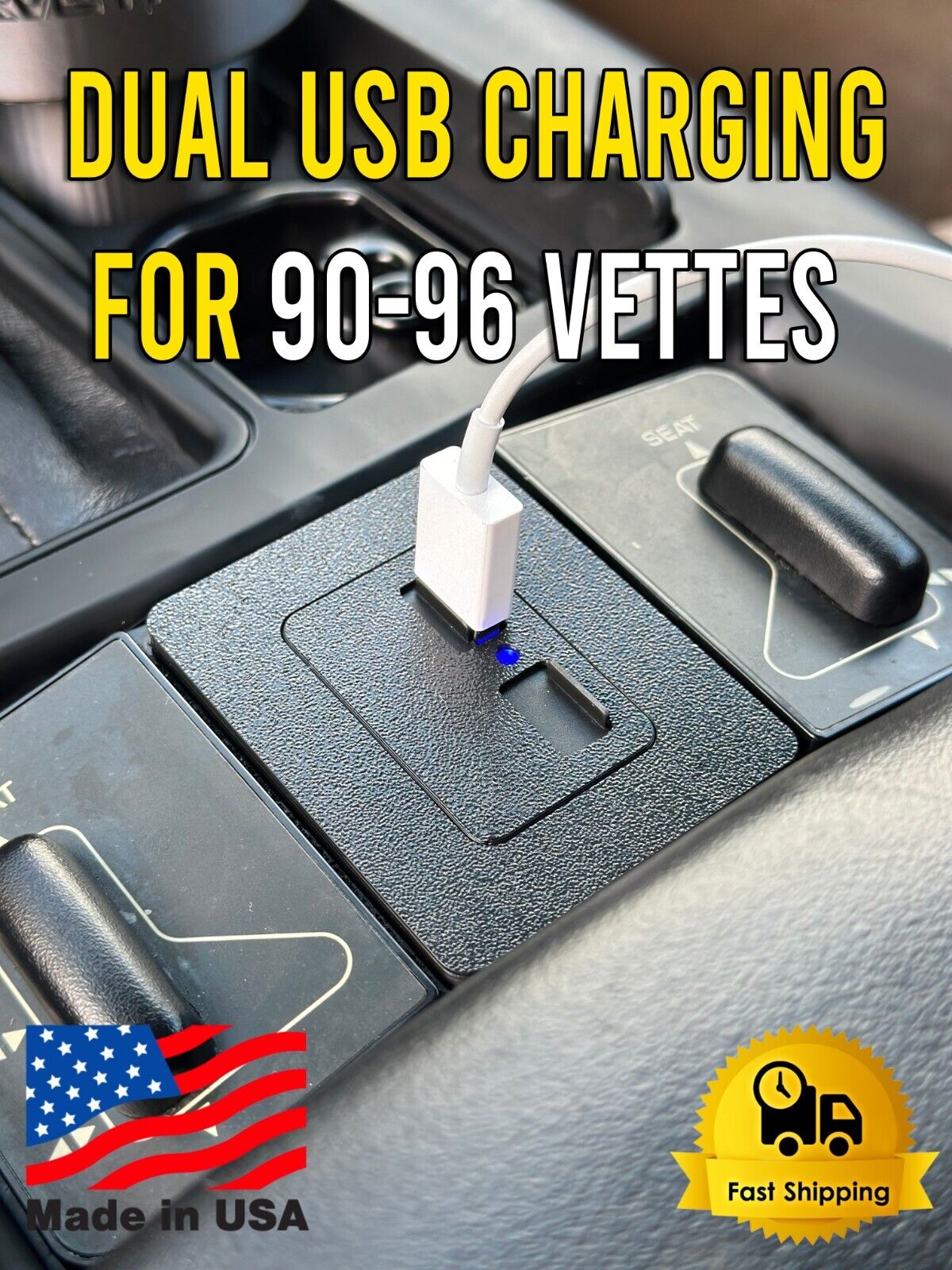 1990-1996 C4 Corvette Dual USB Charging Center Console FX3 Plate Replacement
