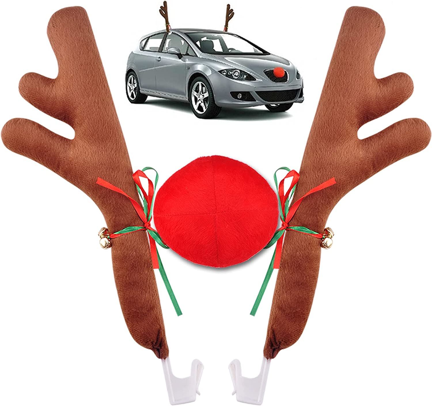 Car Reindeer Antlers & Nose Christmas Costume Auto Decoration, Rudolph Reindeer 