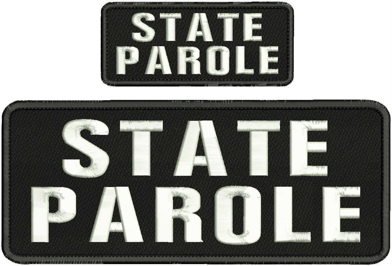 State Parole Embroidery Patches 4 X 10 and 2x5hook on back Wihte Letters