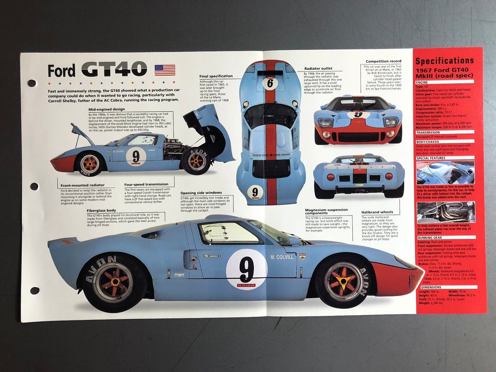 1964 - 1968 Ford GT40 Coupe Poster, Spec Sheet, Folder, Brochure - Awesome L@@K