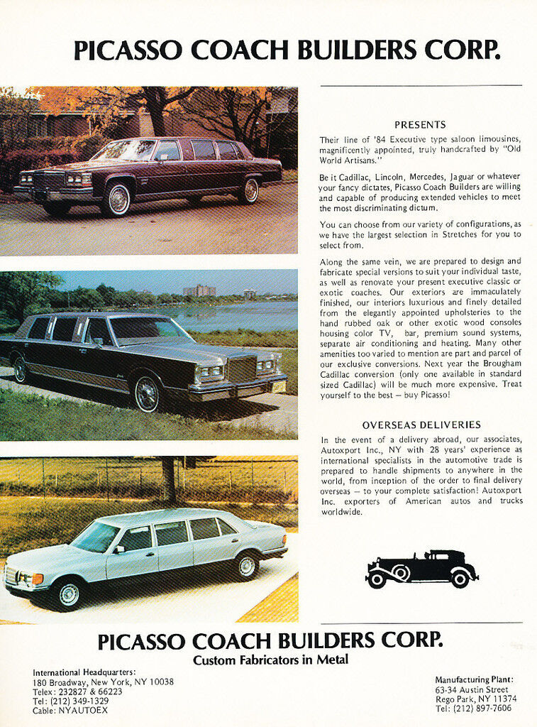 1984 Cadillac Limousine Mercedes SEL -  Classic Vintage Advertisement Car Ad J15