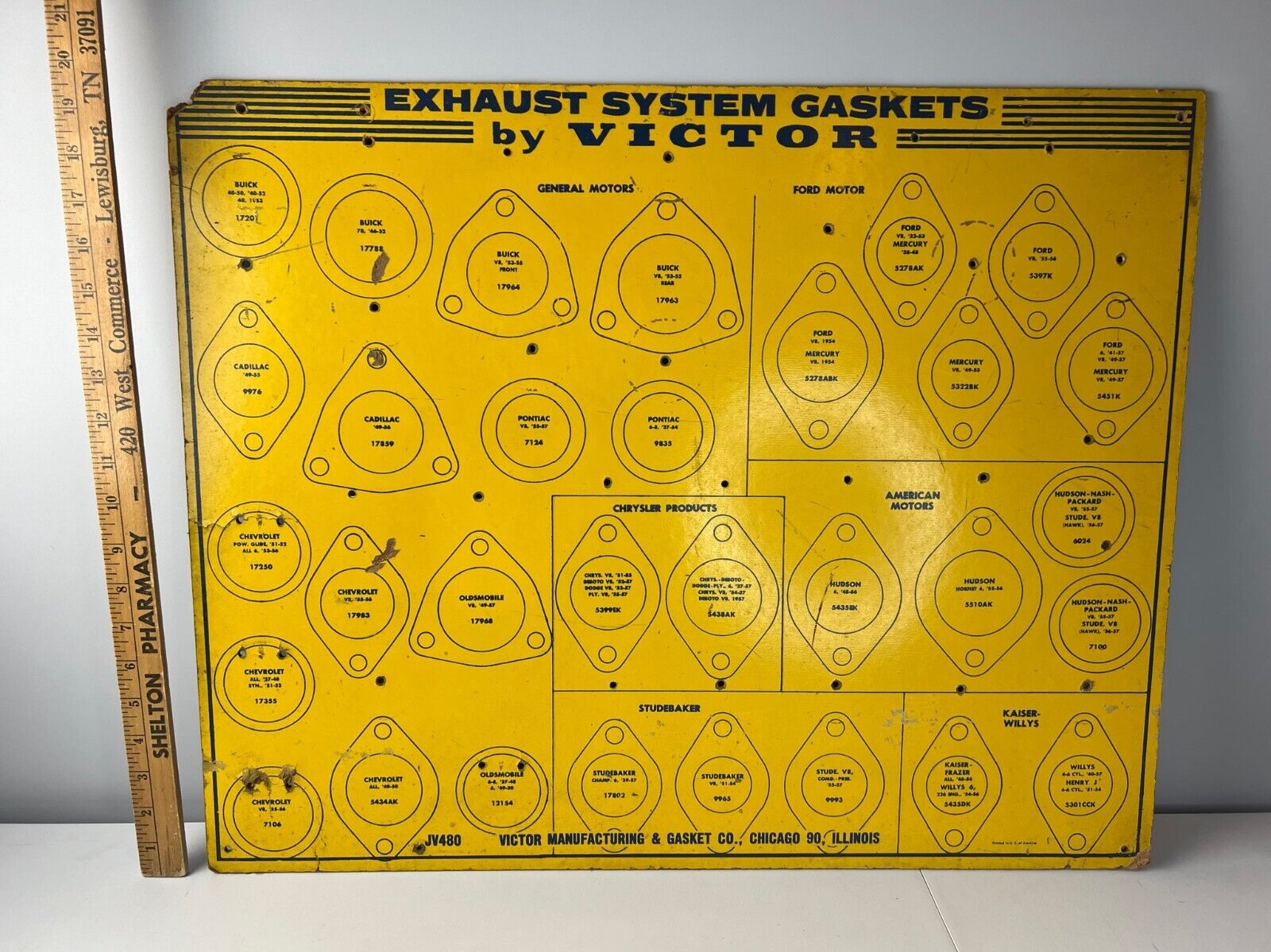 RARE 1950’s VICTOR Manufacturing Exhaust System Gaskets Hanging Display Sign