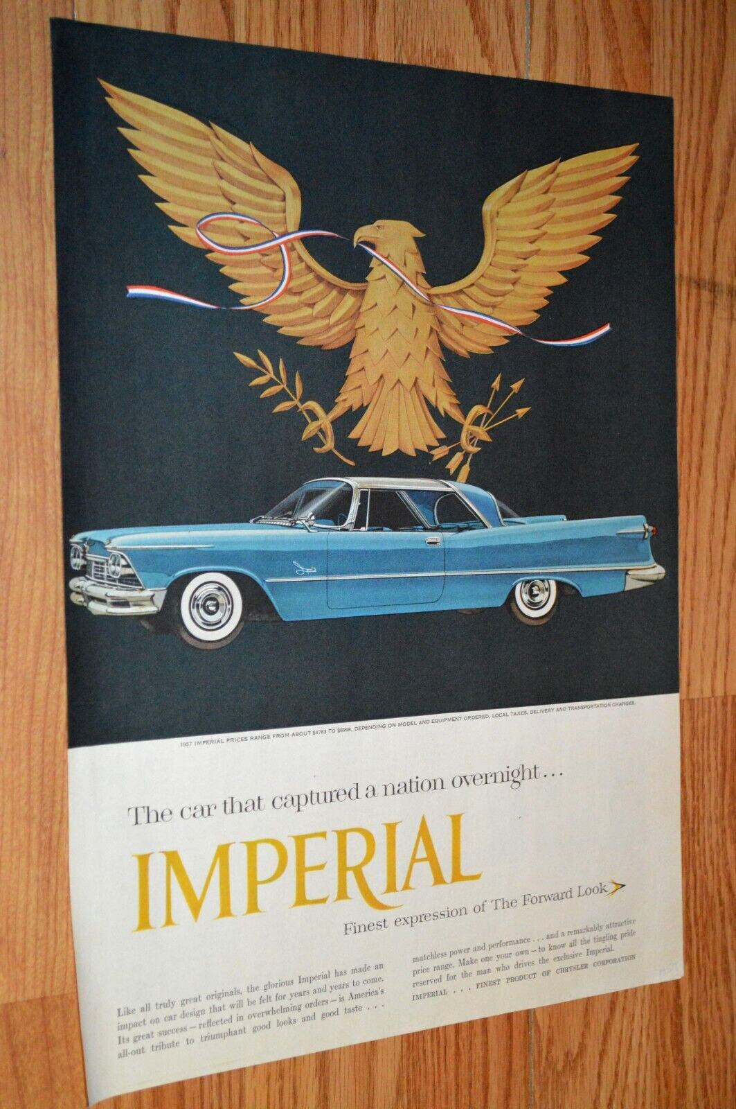 ★1957 IMPERIAL ORIGINAL LARGE VINTAGE ADVERTISEMENT PRINT AD 57 CHRYSLER BLUE