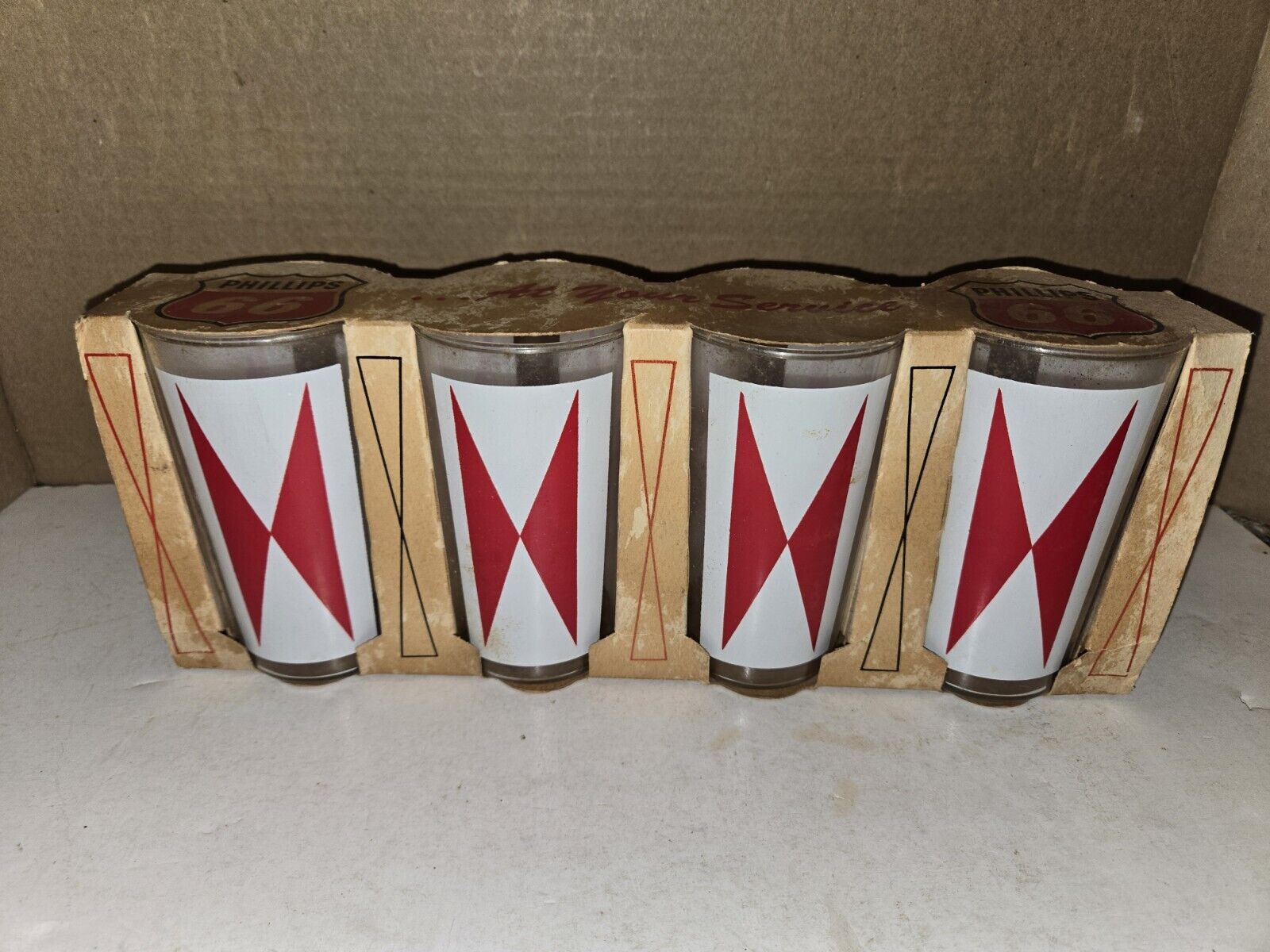 Vintage 1965 Phillips 66 Gas Service Station Promo Drinking Glass Set,Packaging