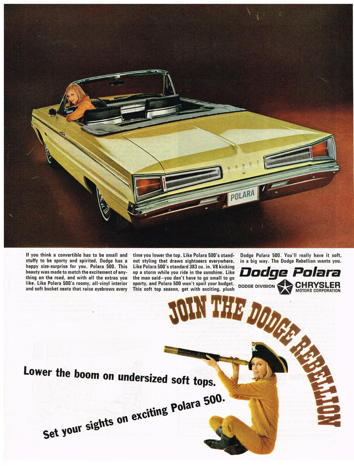 Vintage 1966 Magazine Ad Dodge Polara 500 With Stand-out Styling Draws People