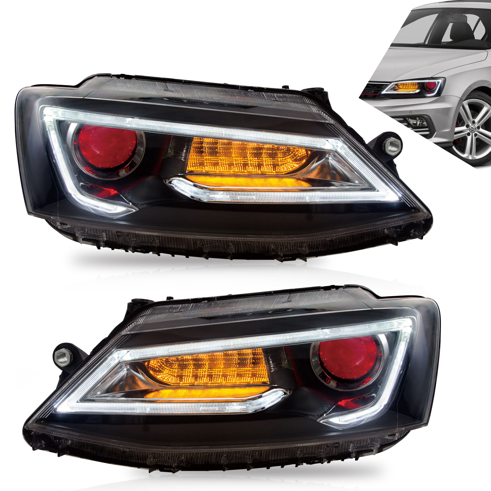 VLAND Demon Eyes LED Headlights For 2011-2018 Volkswagen VW Jetta w/Sequential
