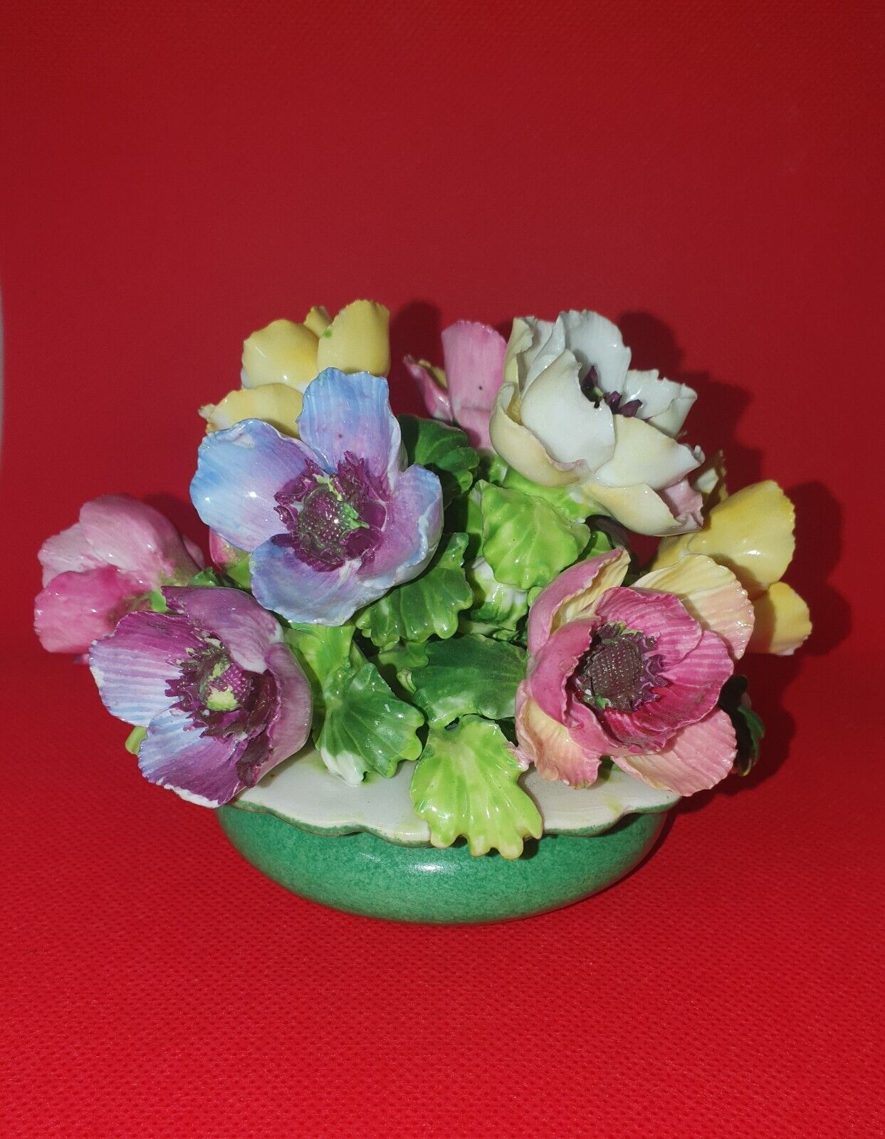 Vintage Crown Staffordshire Bone China Floral Bouquet Basket