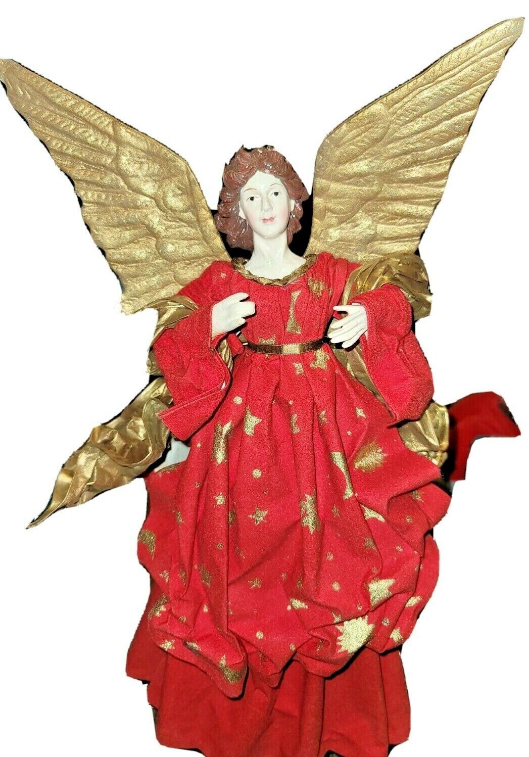 Christmas Tree Angel Topper Red & Gold Crepe Paper  Mache 18\