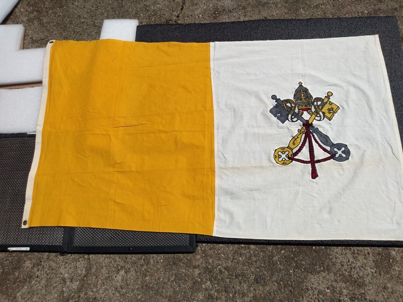 Vintage Papal Vatican Flag Cotton Sewn Large 3'x5'
