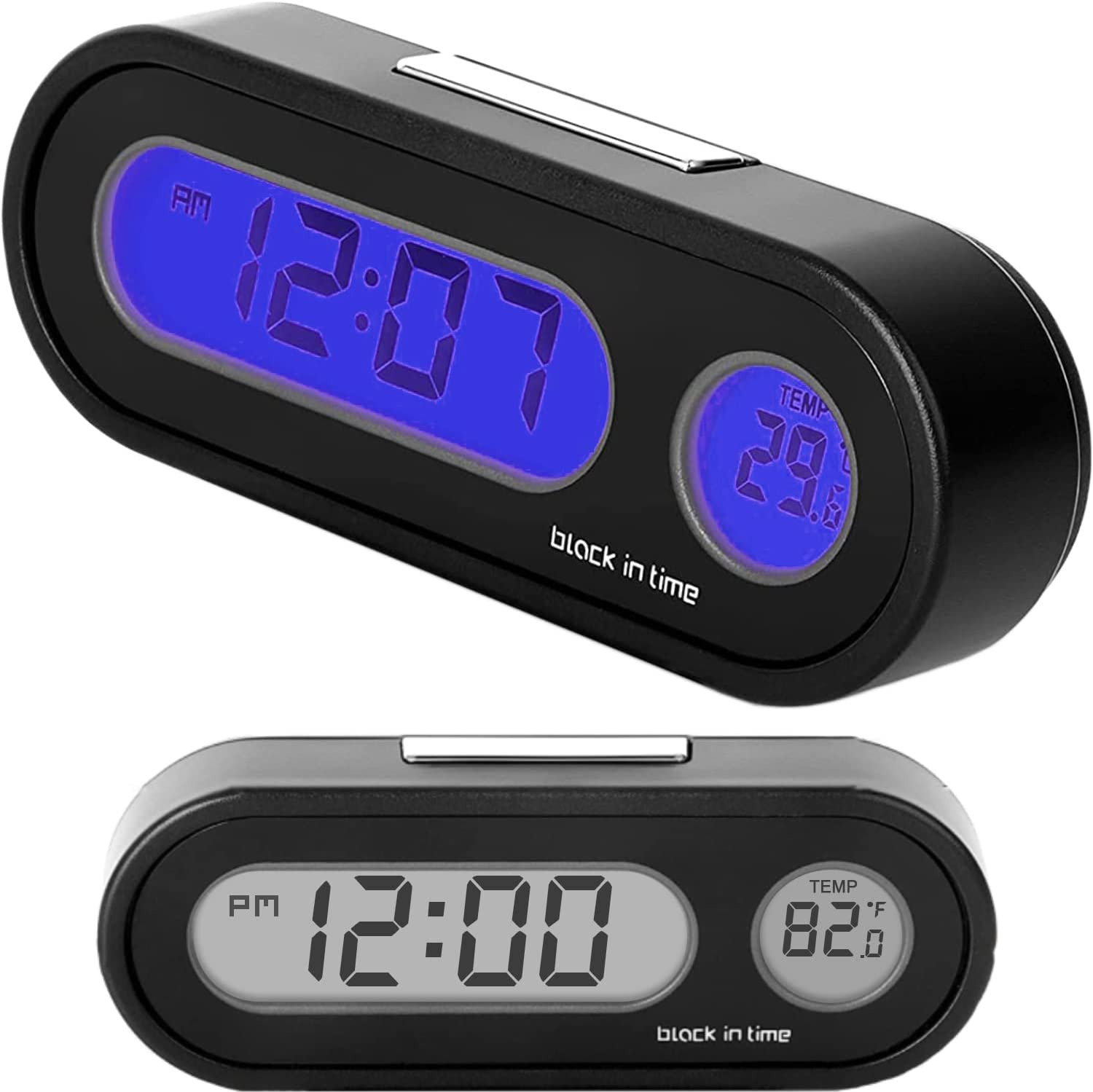 Car Clocks and Temperature with Fahrenheit Blue Backlight 2 in 1, Small Electron