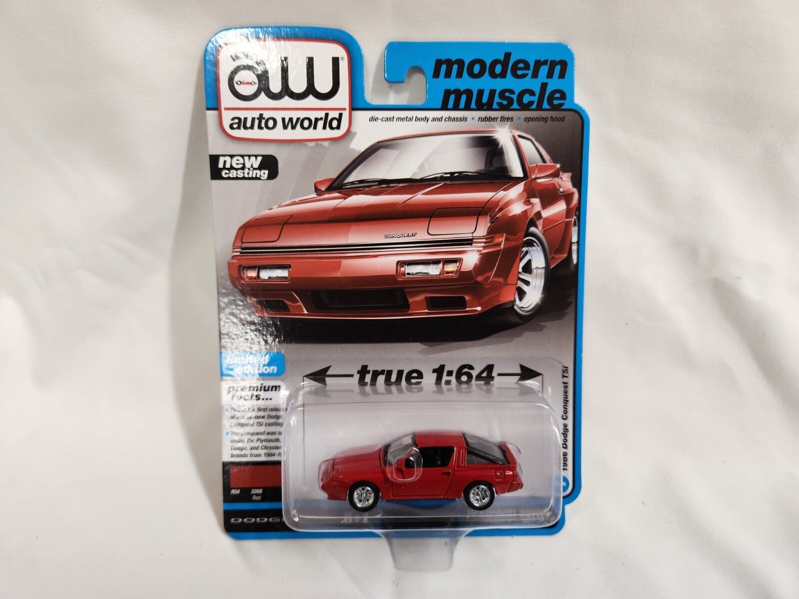 💎 Auto World AWSP113A 1:64 1986 Dodge Conquest TSI- Red Model Car