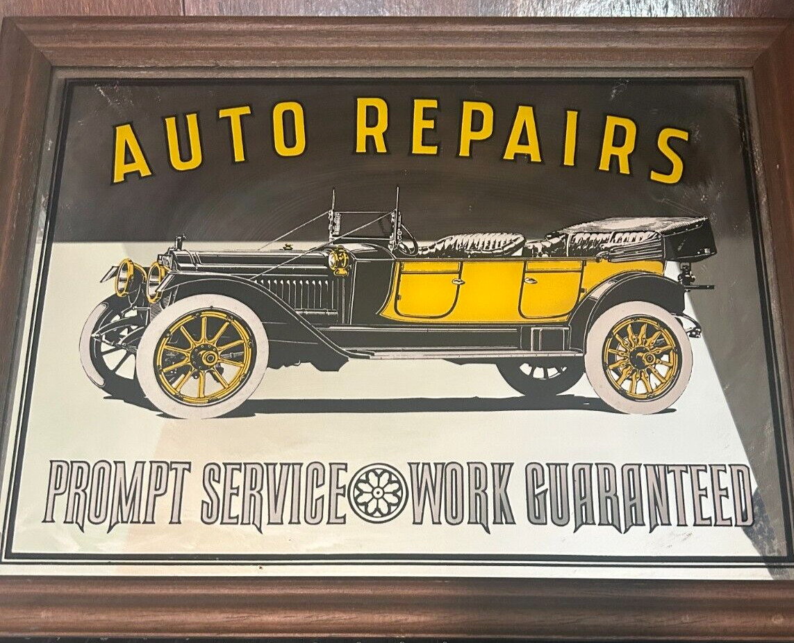 Auto Repairs - Prompt Service Work Guaranteed Glass Mirror Sign / George Nathan 