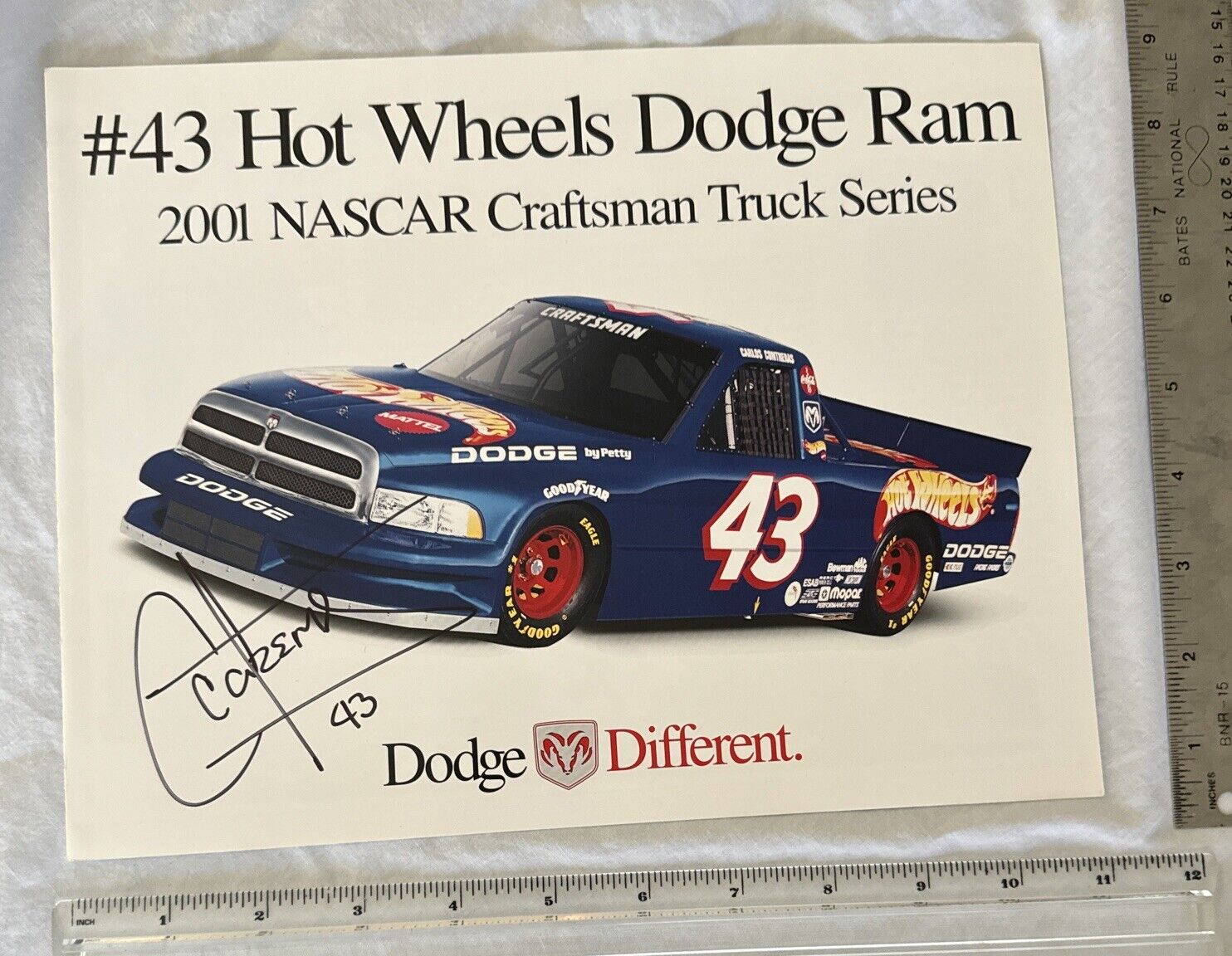2001 Carlos Contreras #43 Hot Wheels Dodge Ram - NASCAR Photo Card Handout VTG