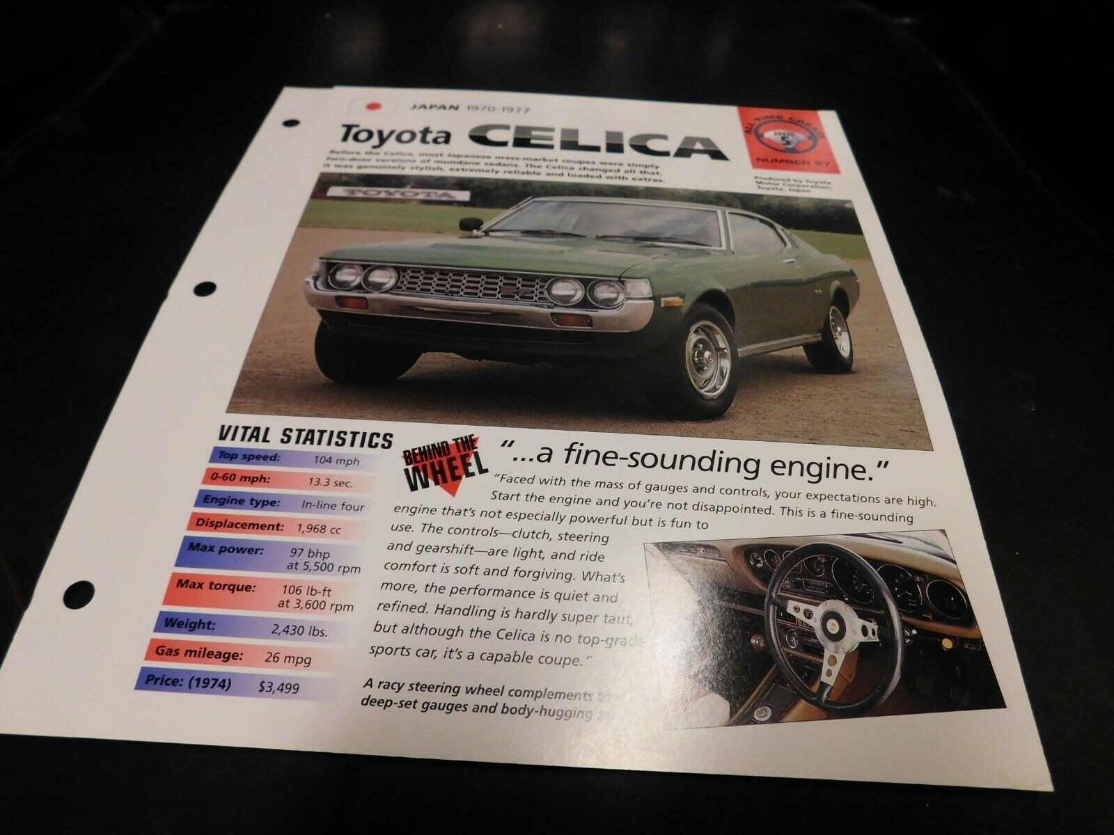 1970-1977 Toyota Celica Spec Sheet Brochure Photo Poster 71 72 73 74 75 76