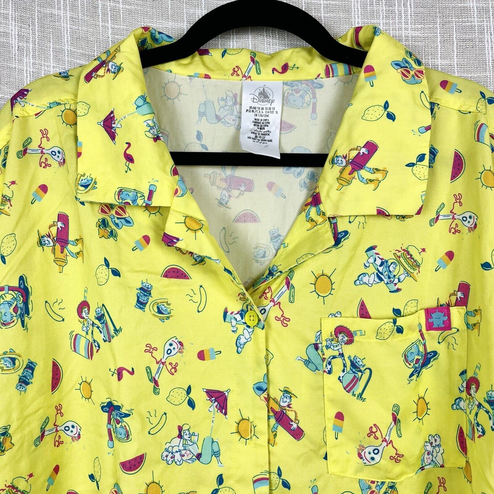 Disney Parks Toy Story Summer Vacation Yellow Buttondown Camp Shirt Unisex 1X
