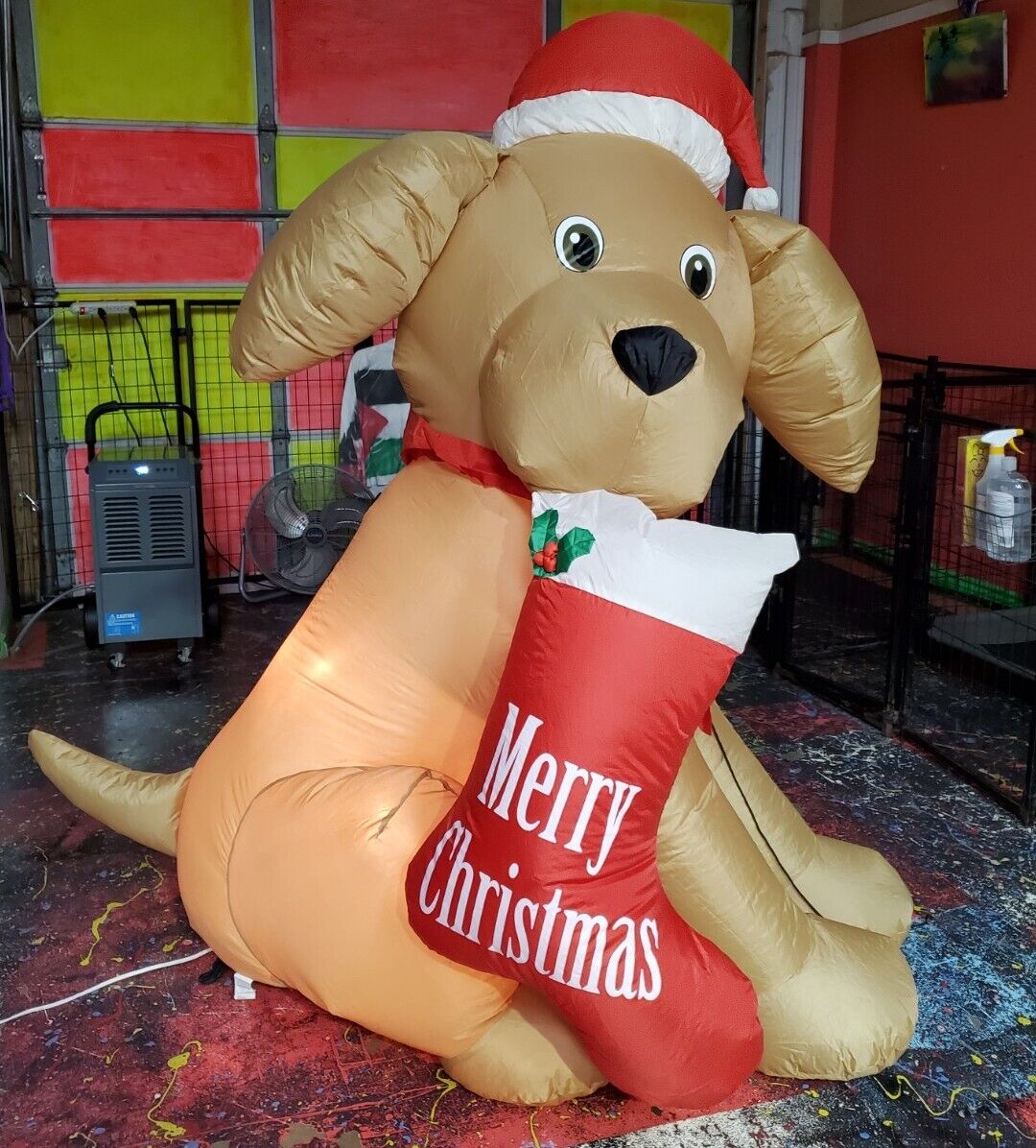 Gemmy 5ft Airblown Inflatable Dog RETIRED RARE Christmas Stocking 2010 Light Up