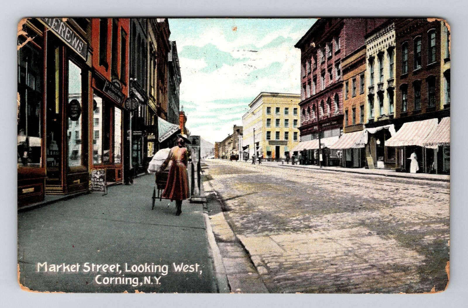 Corning NY-New York, Market Street Looking West, c1909 Antique Vintage Postcard