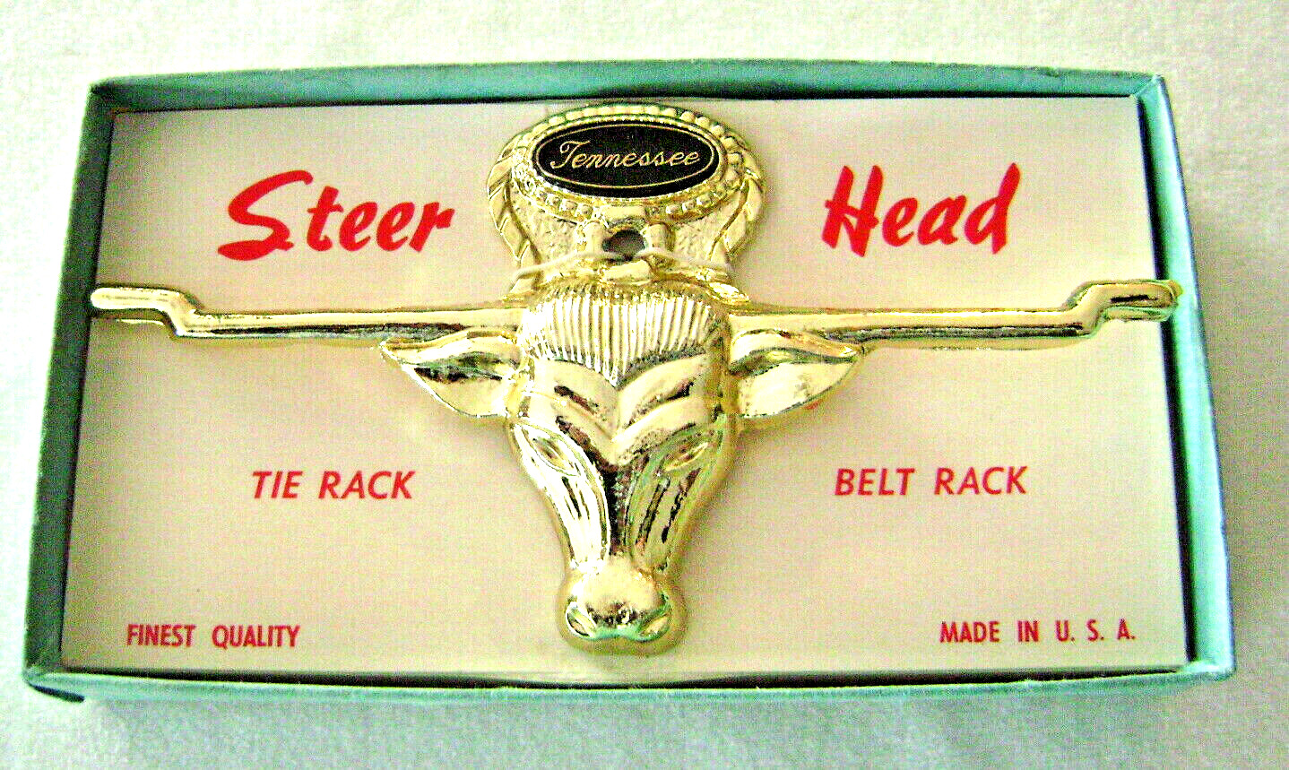 Vintage Steer Head Tie Rack / Belt Rack Tennessee Souvenir New in Box