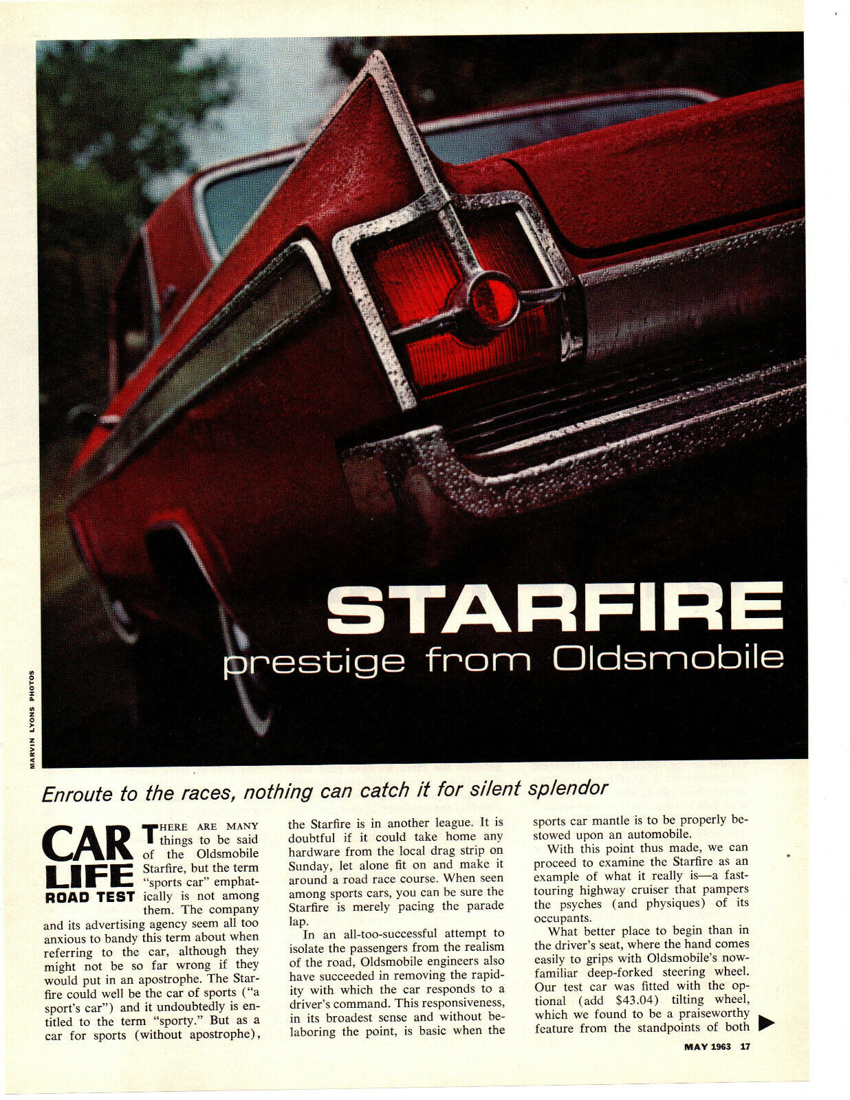 1963 OLDSMOBILE STARFIRE 394/345-HP ~ ORIGINAL 5-PAGE ROAD TEST / ARTICLE / AD