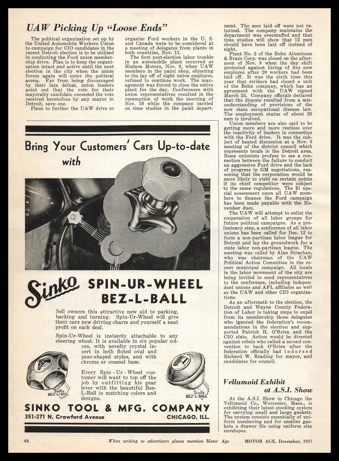 1937 Sinko Tool & Mfg Chicago Illinois Spin-Ur-Wheel Bez-L-Ball Vintage Print Ad