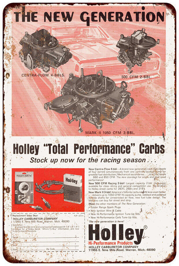 1969 Holley Hi-Performance Carburetors Vintage Look Reproduction metal sign