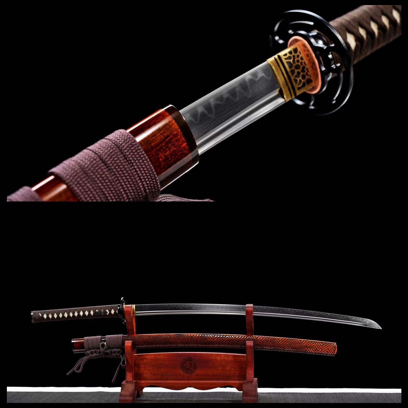 Functional Katana Clay Tempered T10Steel Sharp Japanese Samurai Sword Real Hamon