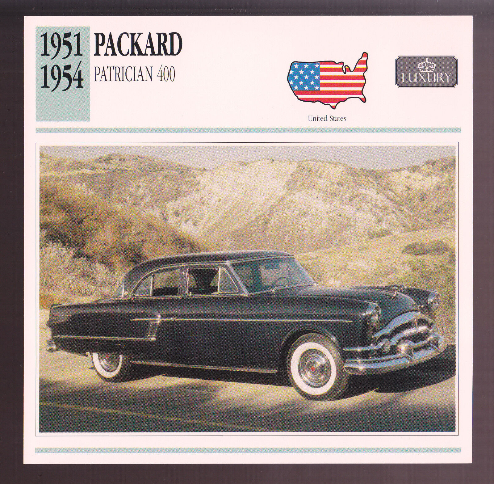 1951-1954 Packard Patrician 400 Hardtop Car Photo Spec Sheet Stat CARD 1952 1953