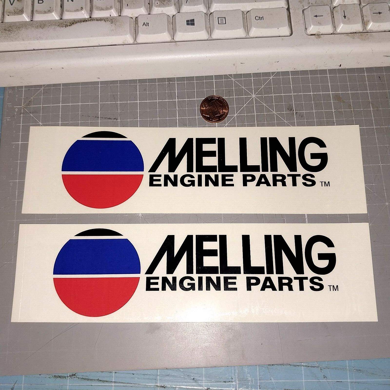 X2 WHITE MELLING ENGINE PARTS Sticker / Decal ORIGINAL RACING OLD STOCK