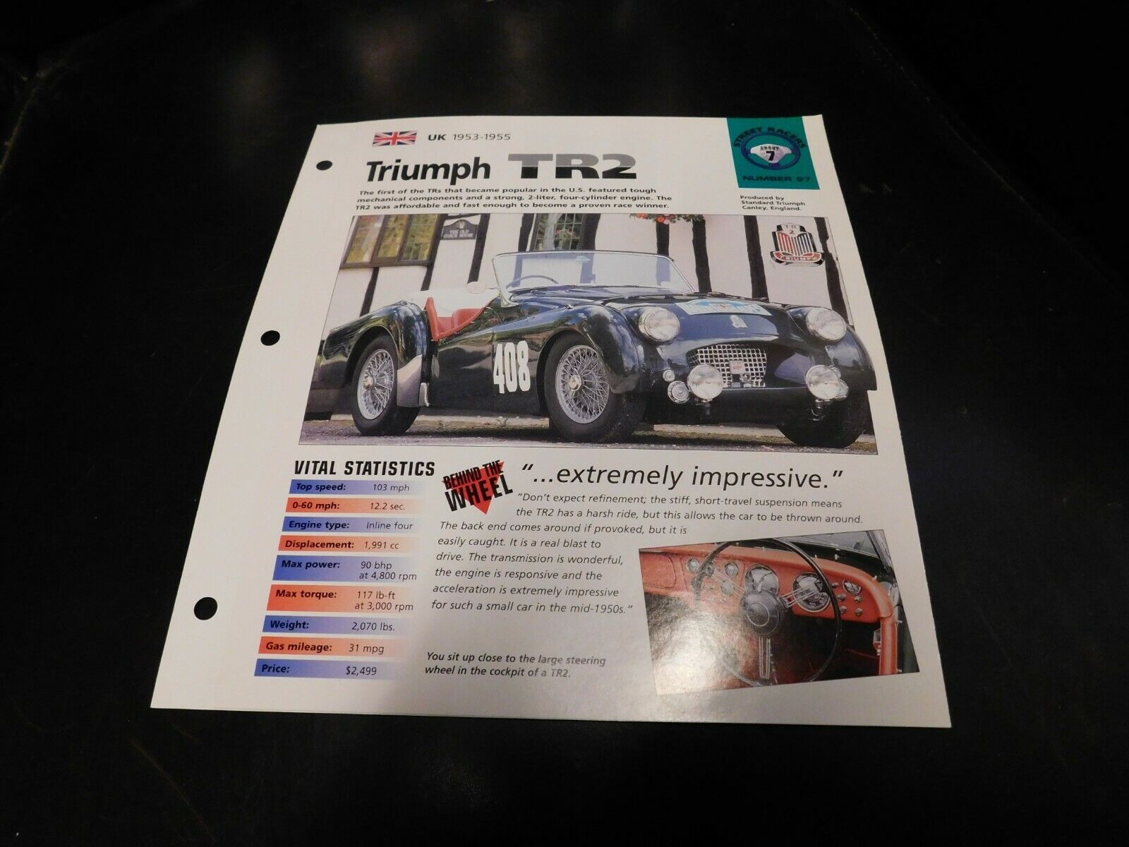 1953-1955 Triumph TR2 Spec Sheet Brochure Photo Poster 1954