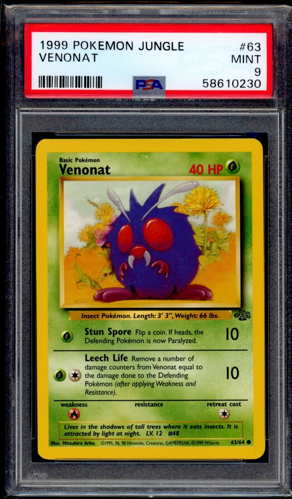 PSA 9 Venonat 1999 Pokemon Card 63/64 Jungle