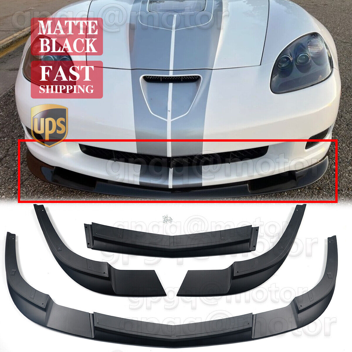 For Corvette C6 Z06 05-13 | ZR1 Style Matte Black Front Bumper Splitter Lip Kit