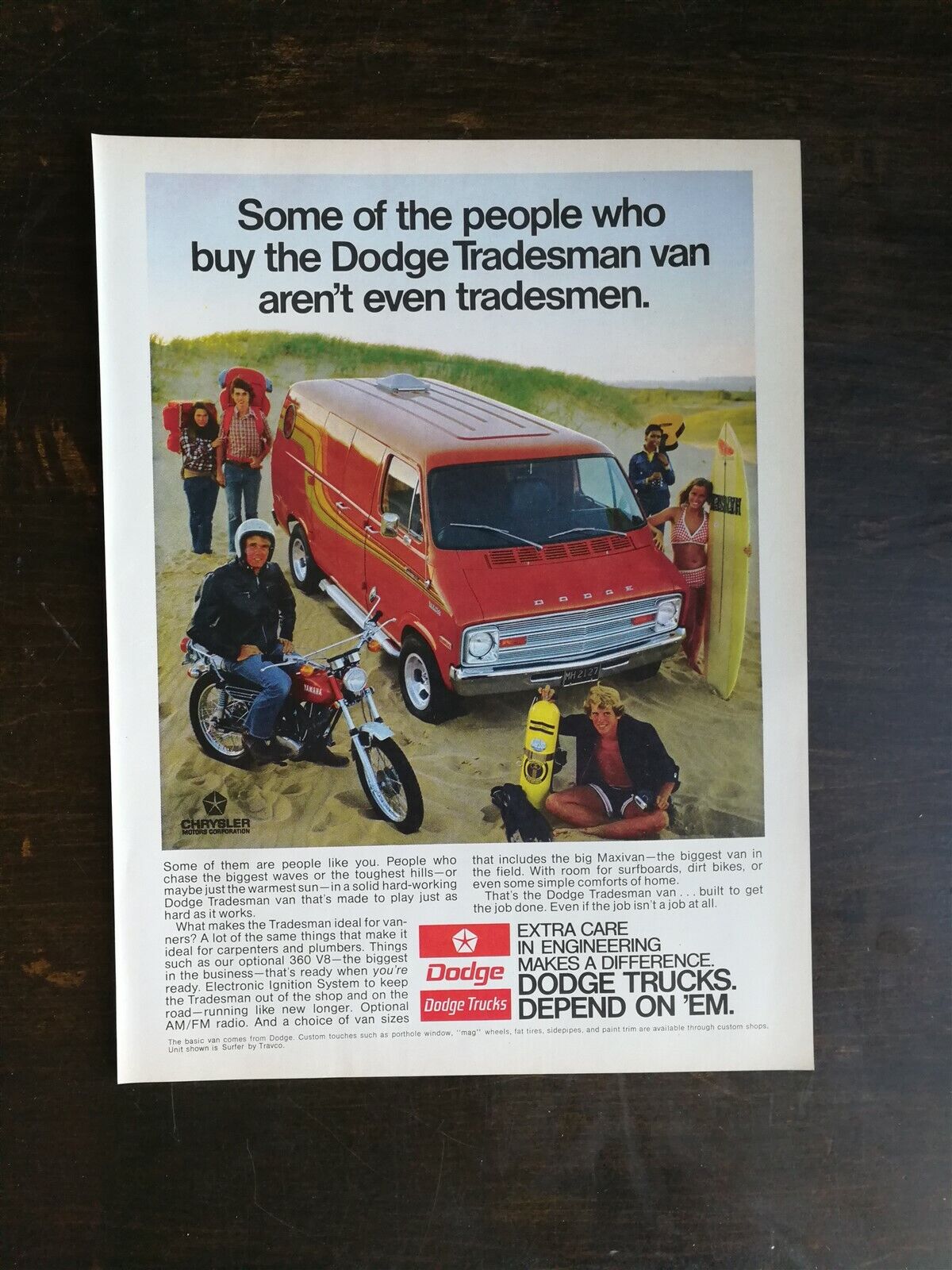 Vintage 1973 Dodge 360 V8 Maxivan Full Page Original Color Ad