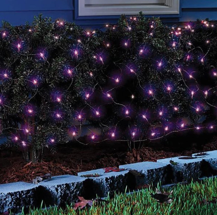 4\' x 6\' Set of 100 Purple LED Halloween Net Lights for Indoor/Outdoor Use
