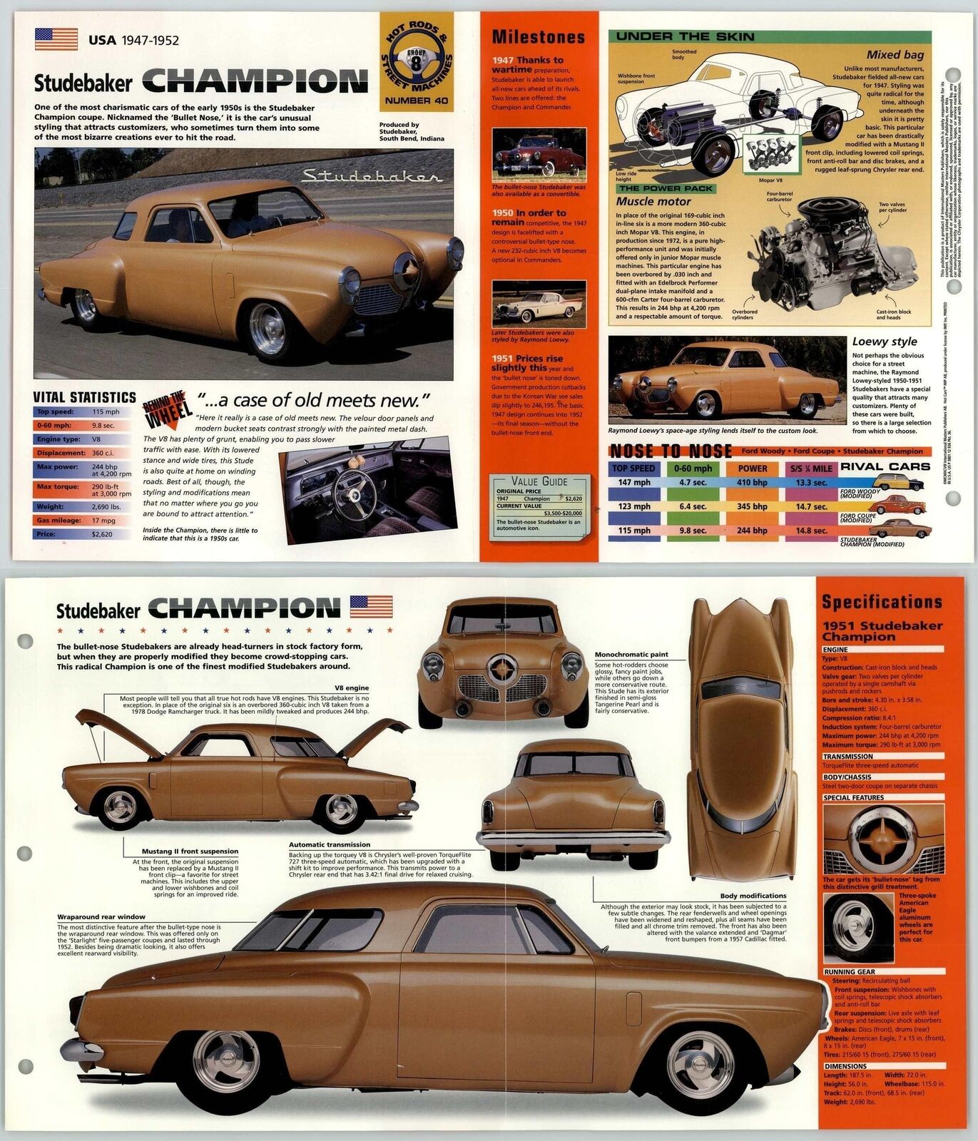 Studebaker Champion - 1947-52 #40 Hot Rods - Hot Cars - IMP Fold Out Fact Page