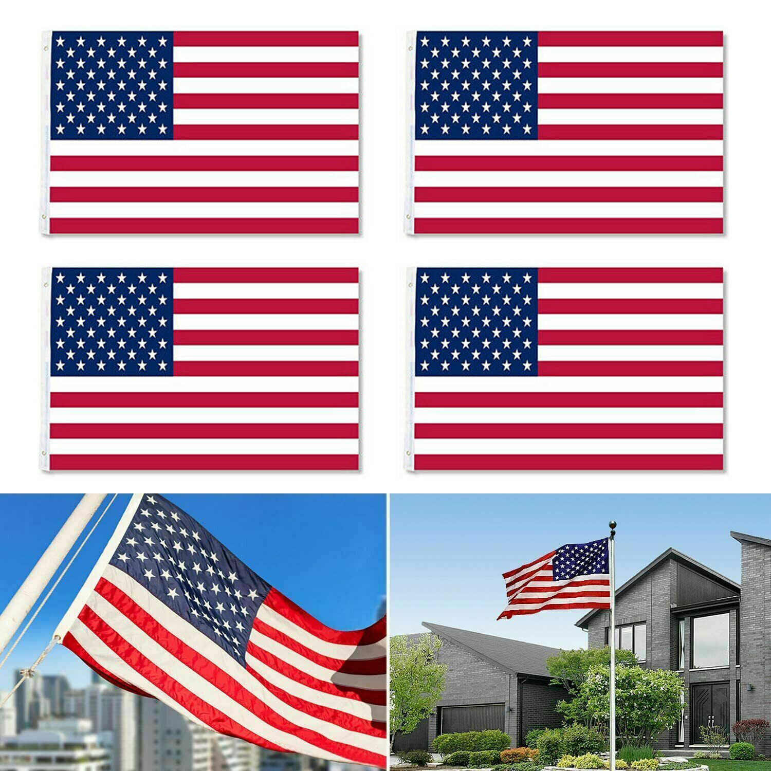 4pcs 4'x6' ft American Flag USA Stars Stripes US with Grommet 100% Polyester