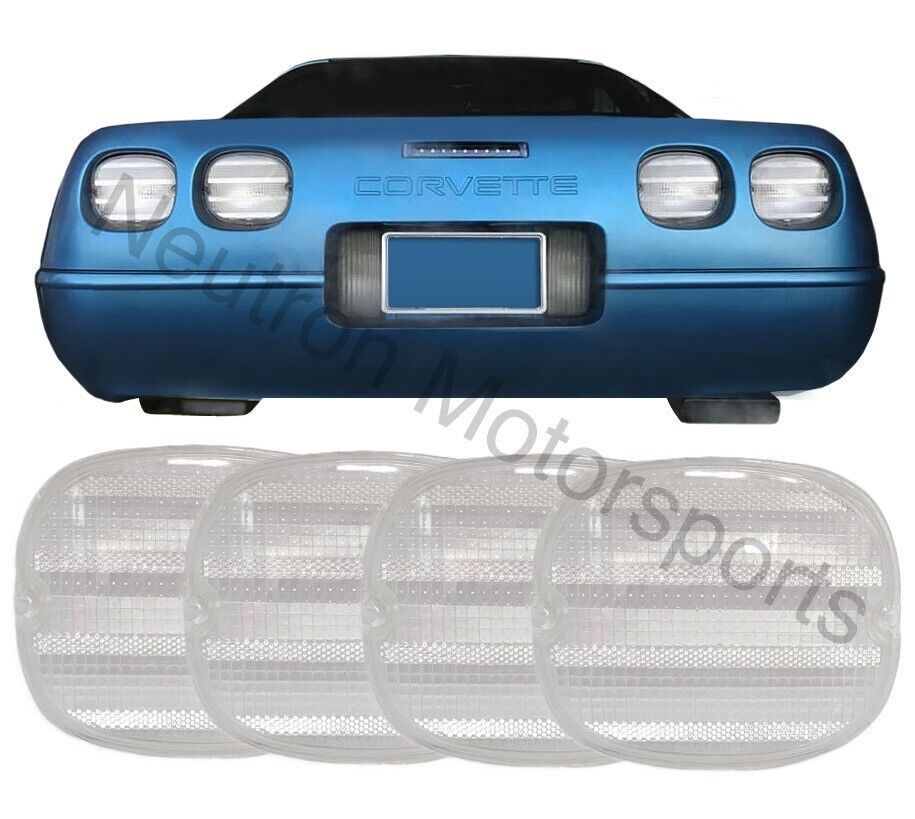 (Set/4) CLEAR Tail Lights Brake Lamp Lenses for 1990-1996 Chevy Corvette C4 ZR1