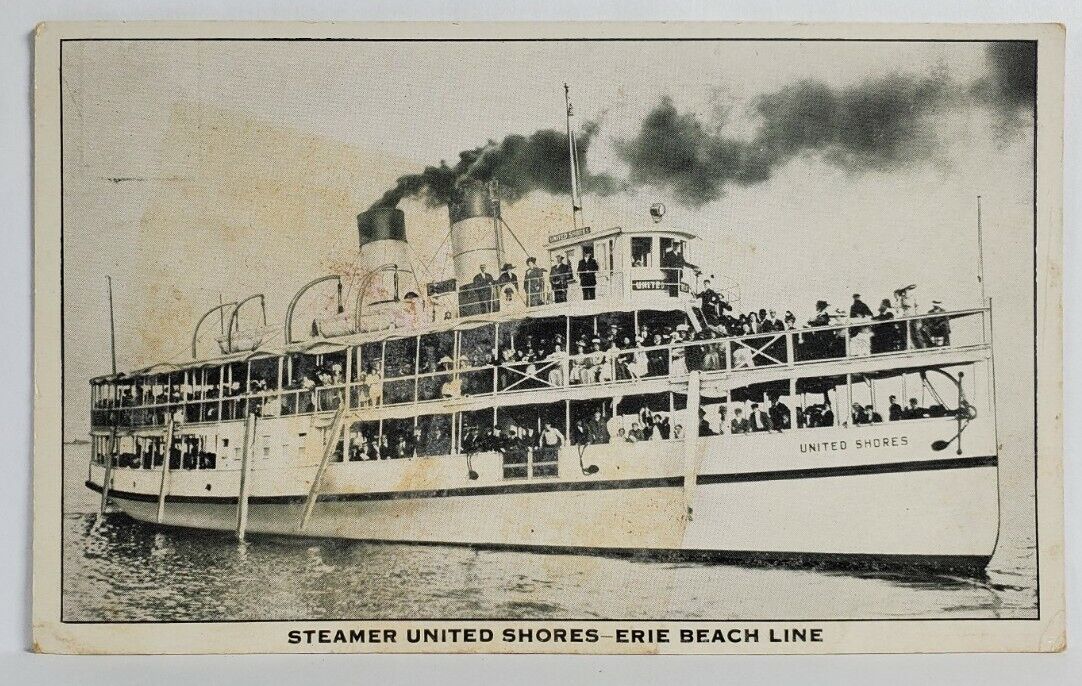 Pennsylvania Steamer United Shores Erie Beach Line Postcard T4