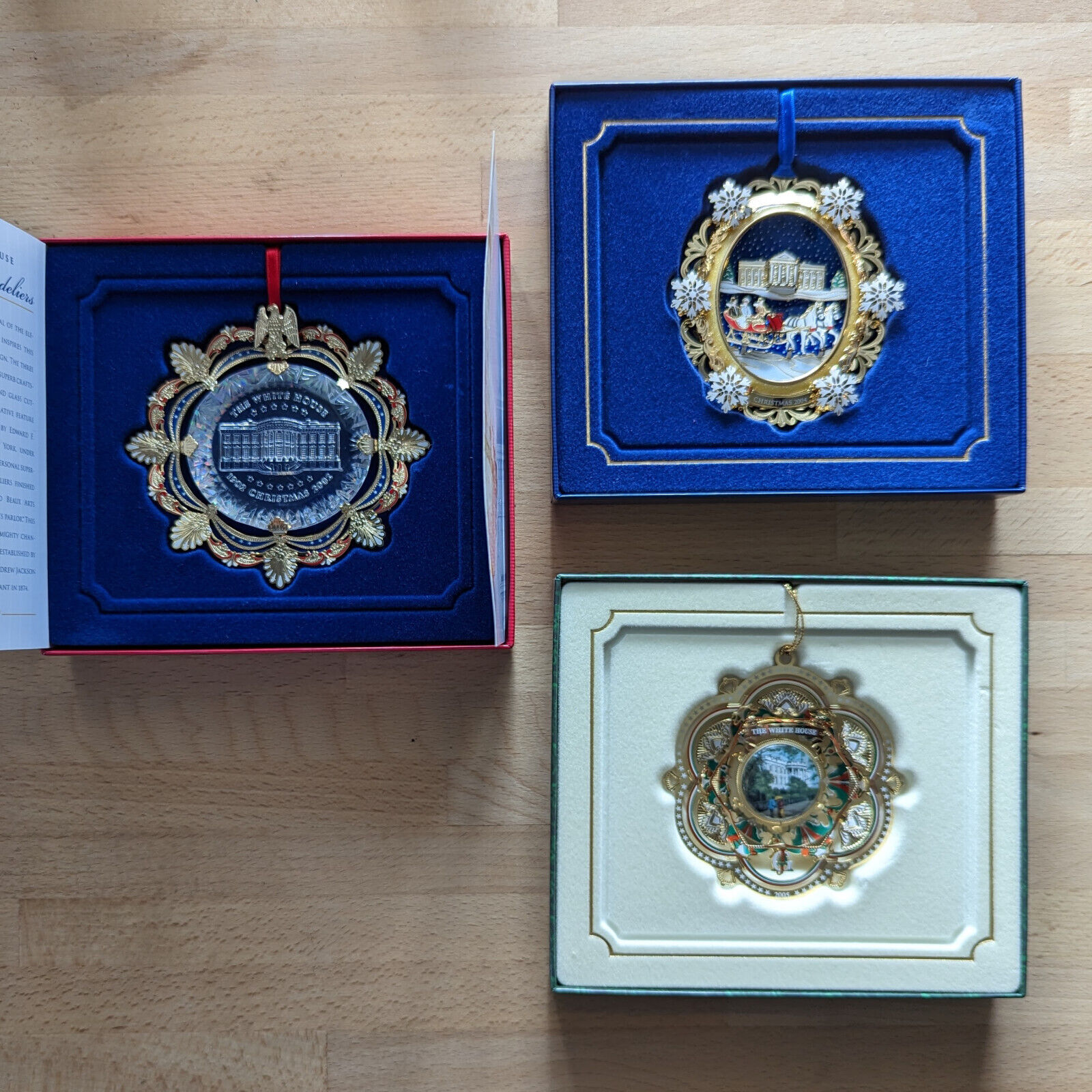 2002, 2004 and 2005 White House Christmas Ornaments, Sold as a Set