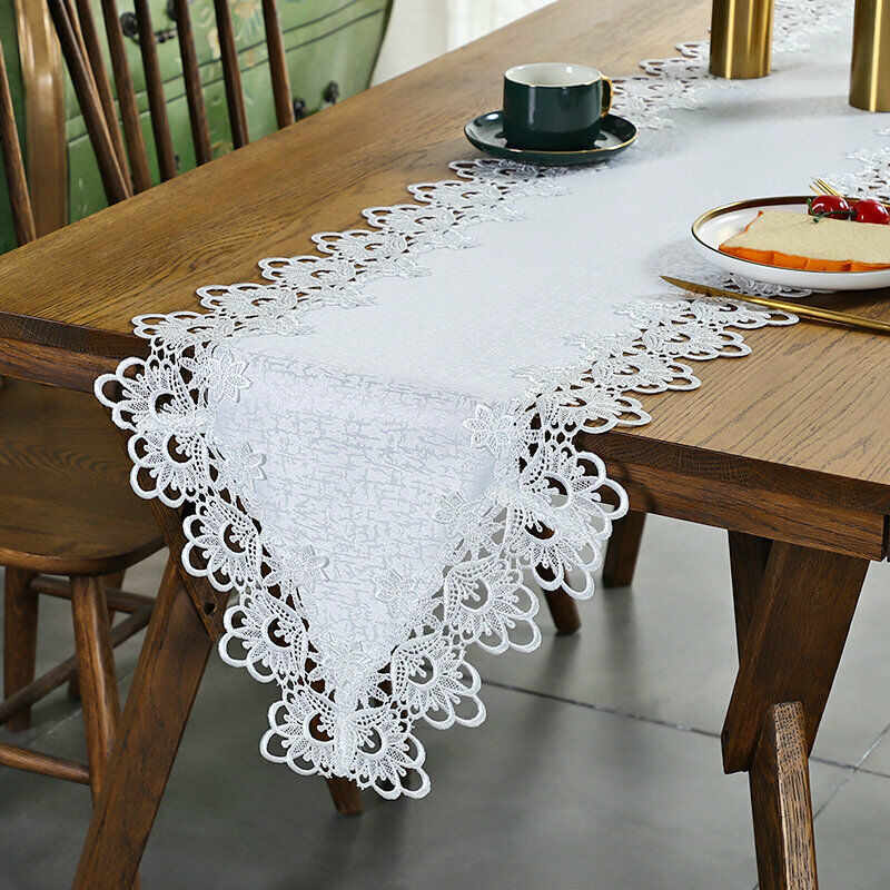 1x Lace Flower Table Runner Embroidery European Dresser Scarf Mantel Shelf Decor