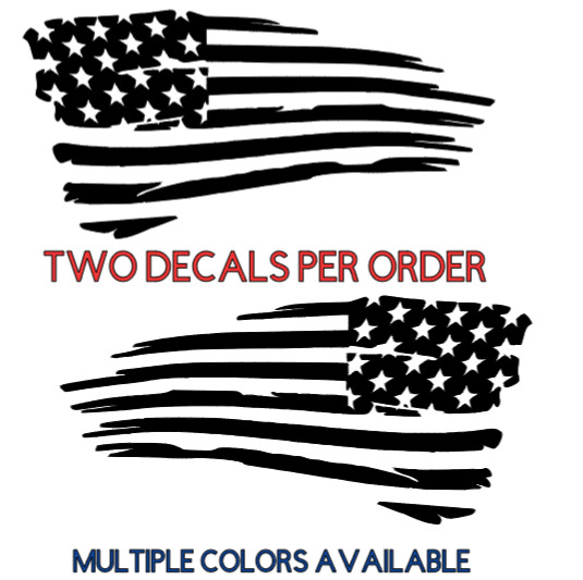 Tattered Distressed American Flag Decal Vinyl Sticker Set of 2 LEFT RIGHT Side