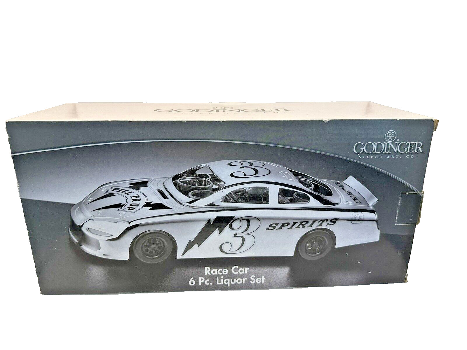 Godinger 19981 Race Car Decanter Set in Chrome
