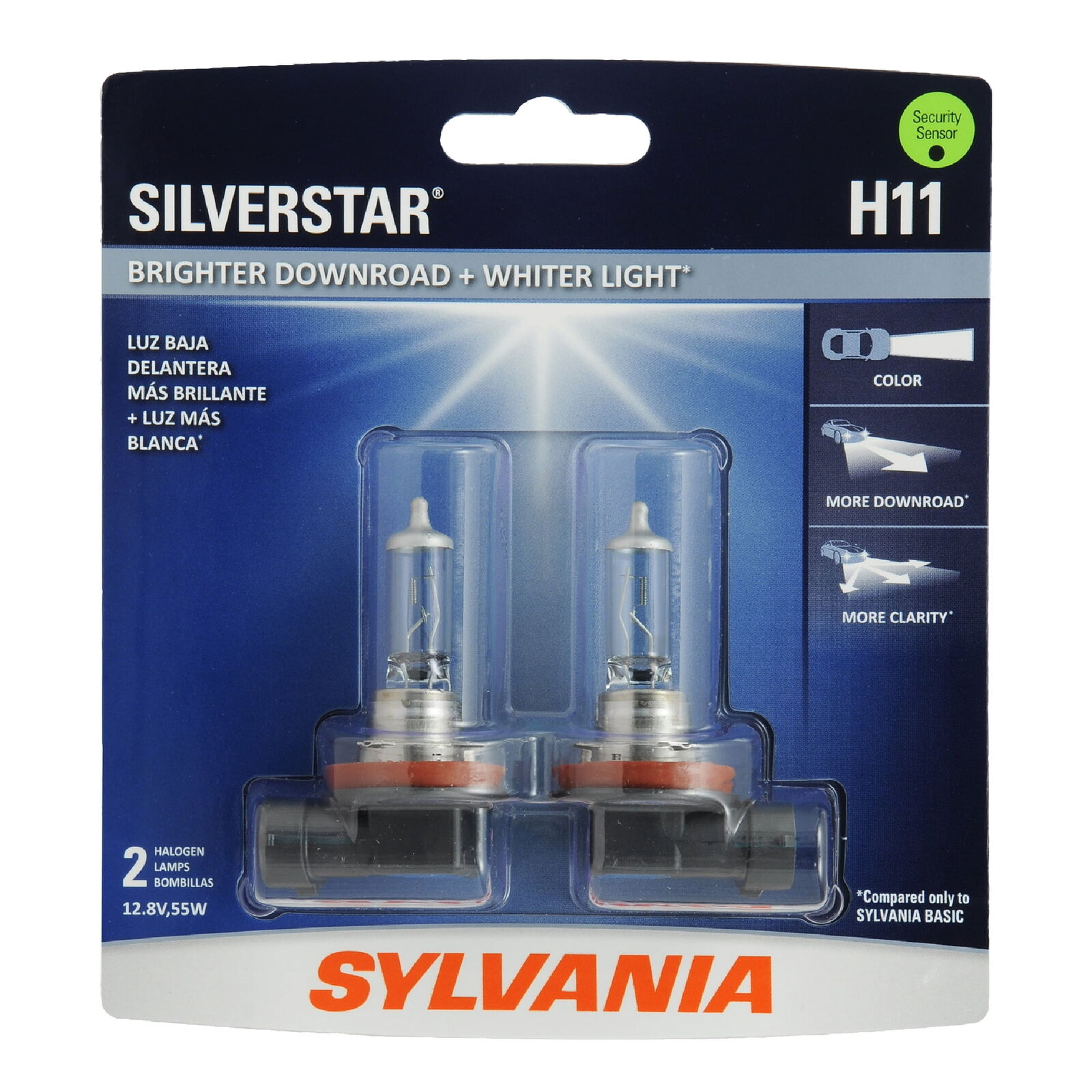 SYLVANI H11 SilverStar Halogen Headlight Bulb, 2 Pack