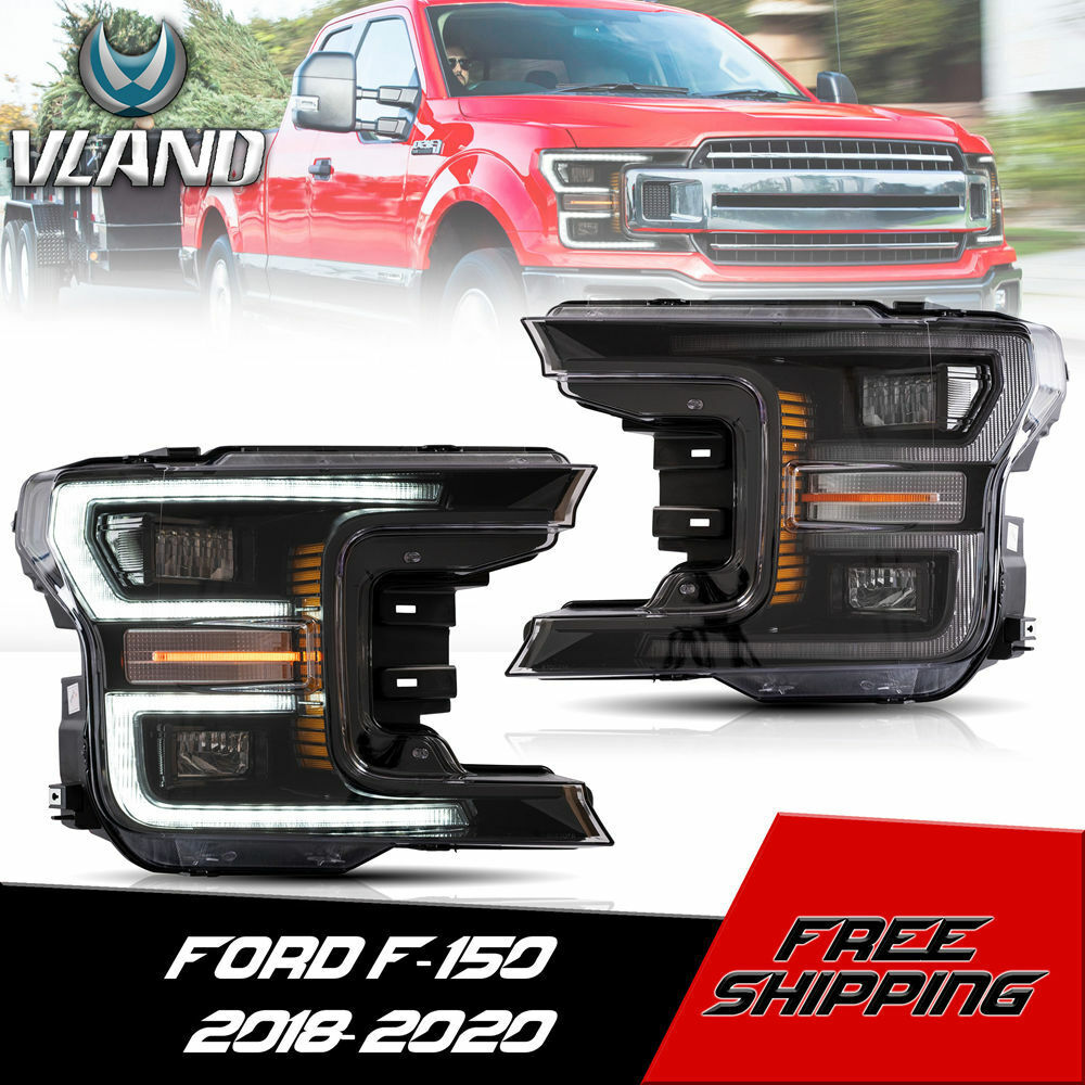 VLAND Dual Projector Headlights LED DRL For 18-20 Ford F-150 F150 Assembly