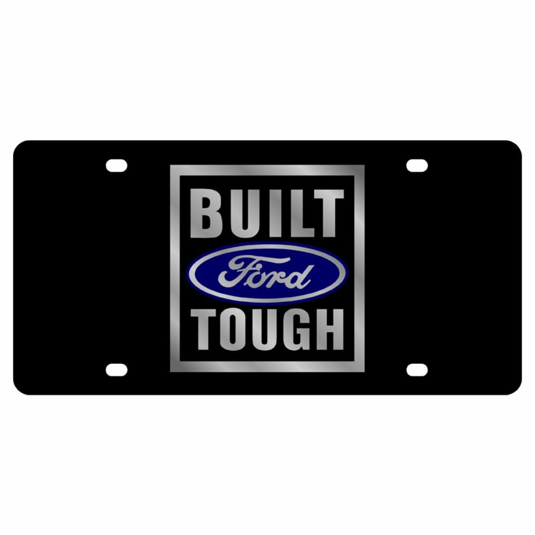 Stainless Steel Black Built Ford Tough License Plate Frame 3D Novelty Tag