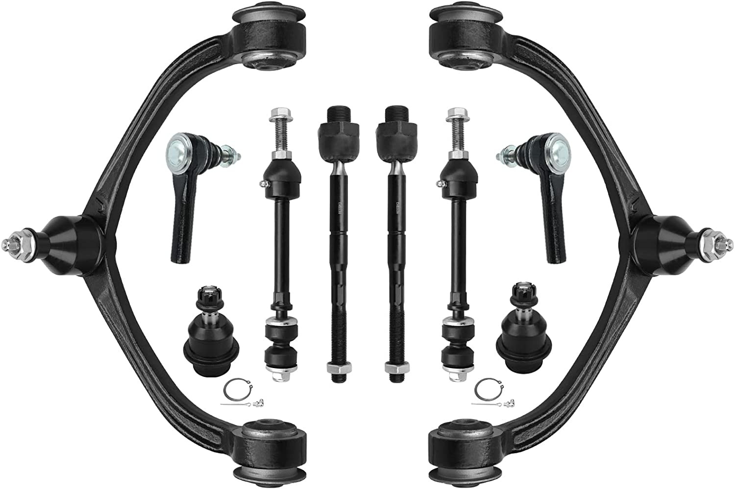 10Pc Front Upper Control Arms W/Ball Joints + Sway Bars + Tie Rods for 2005-2010