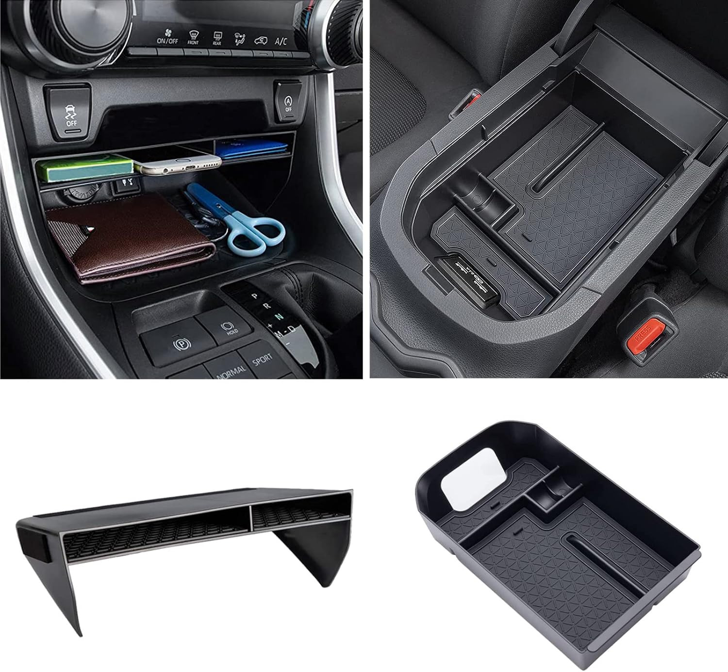 2PCS Center Console Organizer Tray and Armrest Storage Box Compatible with Toyot