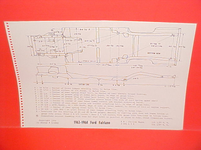 1963 1964 FORD FAIRLANE 500 CONVERTIBLE COUPE SEDAN WAGON FRAME DIMENSION CHART