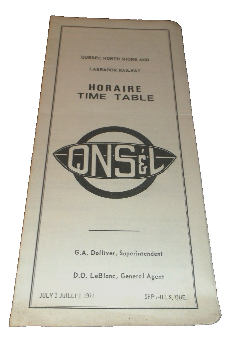 JULY 1971 QUEBEC NORTH SHORE & LABRADOR QNS&L PUBLIC TIMETABLE