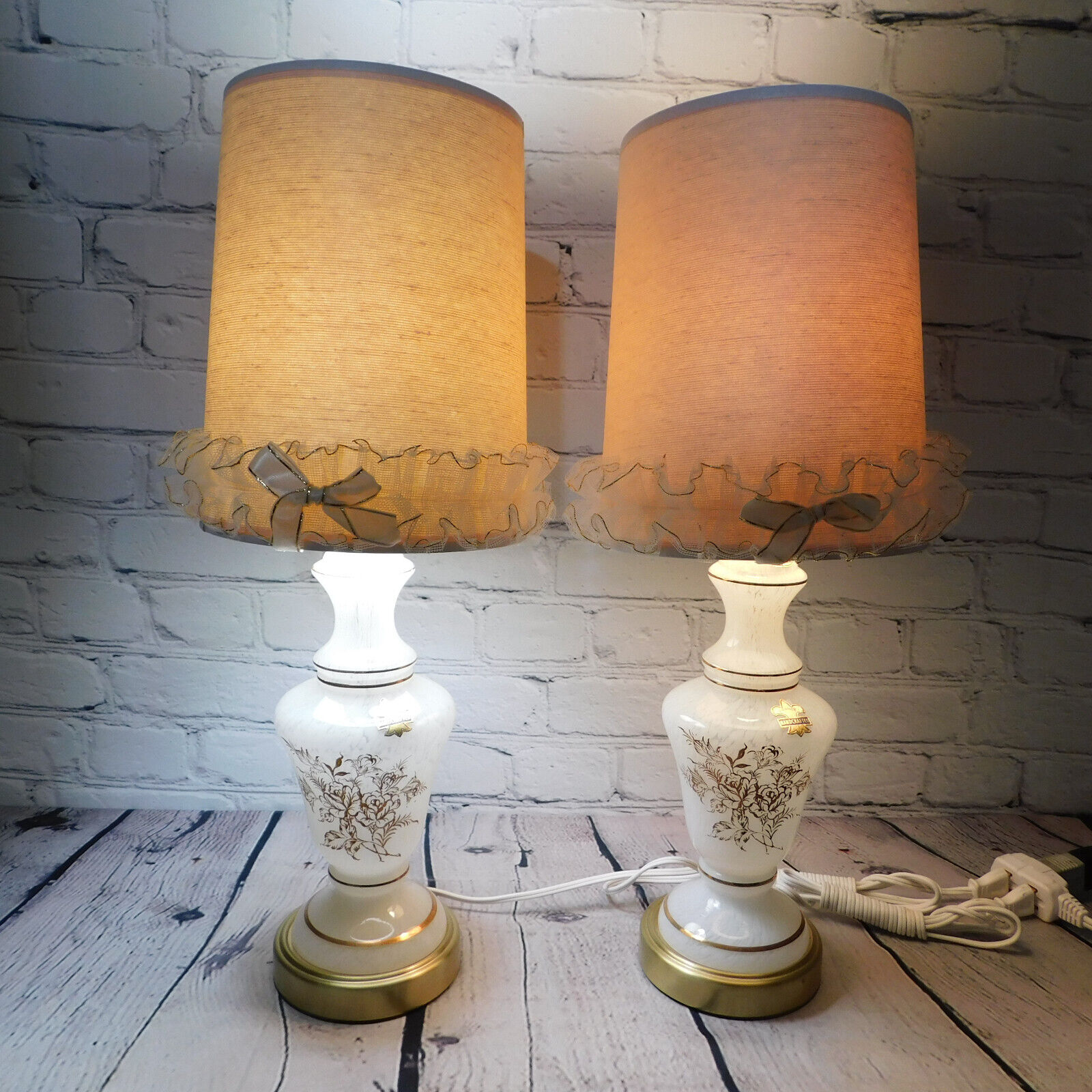 VTG Pair French Handcrafted Vanity Lamps Stanley Home Products 12\
